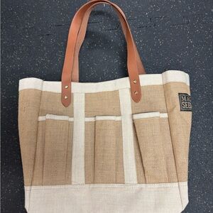 Magnolia Home Seed & Supply Jute and Cotton Tote with Brown Leather Straps, NWOT